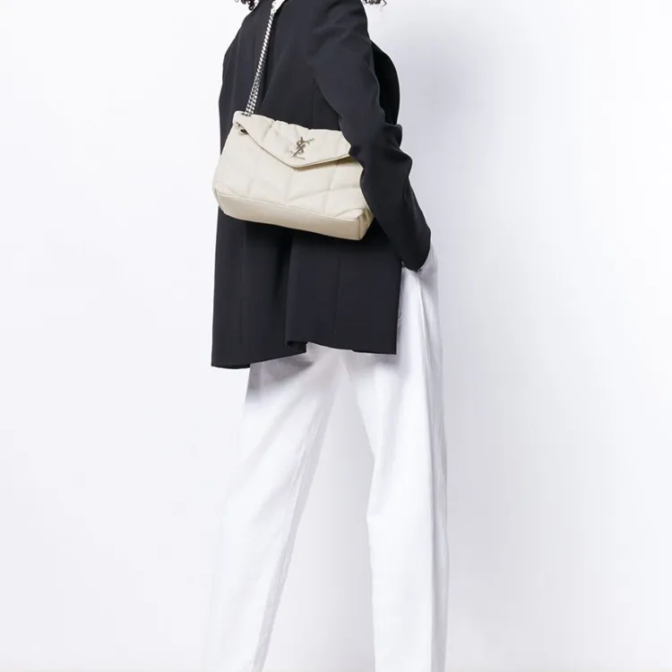 SAINT LAURENT LOULOUPUFFER Quilting Lambskin Cloud Bag, Pillow Bag, Crossbody Bag, Shoulder Bag Women's White-4