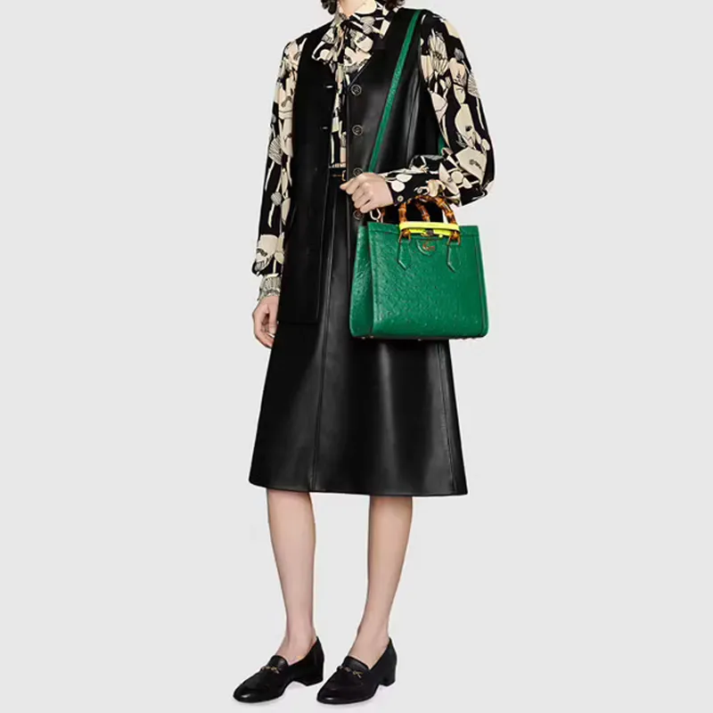 GUCCI Diana Ostrich Leather Shoulder Bag Crossbody Bag Handbag Small Size Women's Green-8