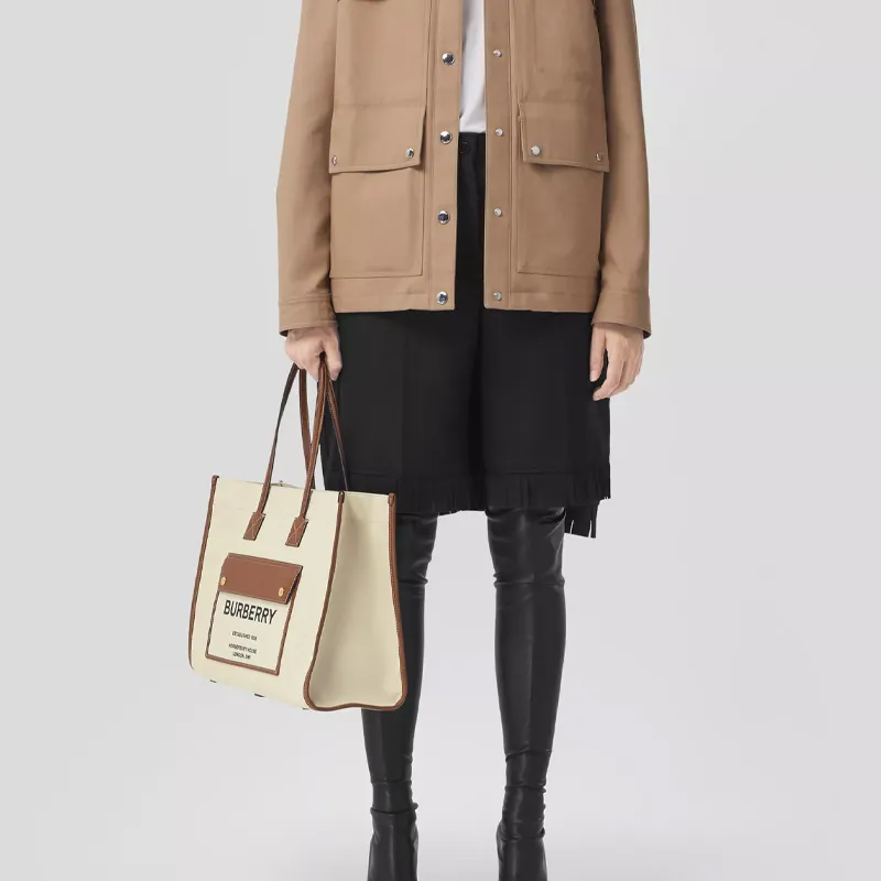 Burberry Canvas With Leather Fleurie Bag, Tote Bag, Shopping Bag, Canvas Bag, Handbag, Shoulder Bag Unisex-6