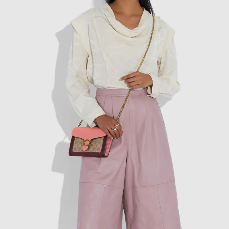 COACH Canvas Leather Shoulder Bag Crossbody Bag Women's Pink & Brown Monogram-3
