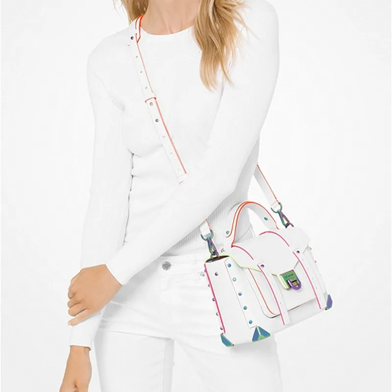MICHAEL KORS Manhattan Leather Satchel Bag Shoulder Bag Crossbody Bag Handbag Medium Size Women's White-4