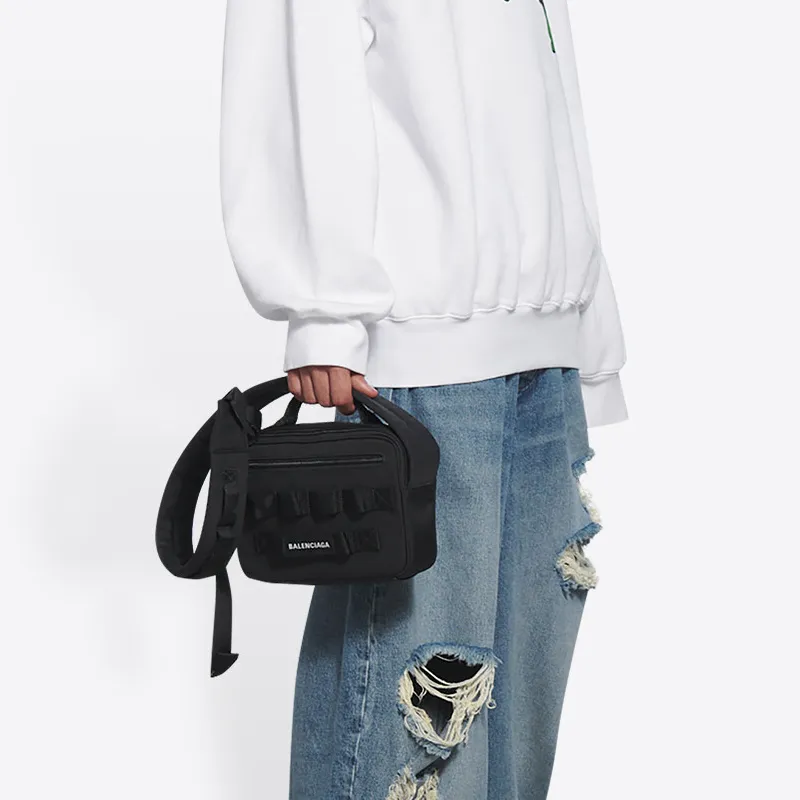 Balenciaga Army Nylon Fabric Shoulder Bag, Crossbody Bag Regular Men's Black-5