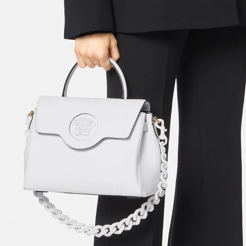 VERSACE La Medusa Cow Leather Crossbody Bags Handbags Medium Size Women's White-3