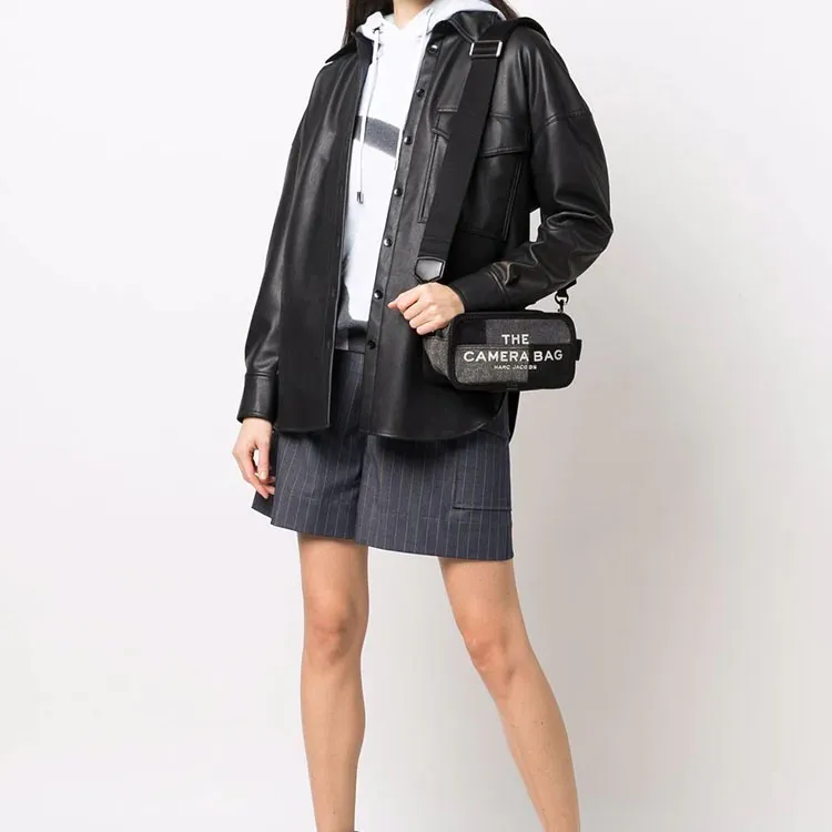 MARC JACOBS Cotton With Leather Camera Bag, Shoulder Bag, Crossbody Bag Regular Unisex Black-6
