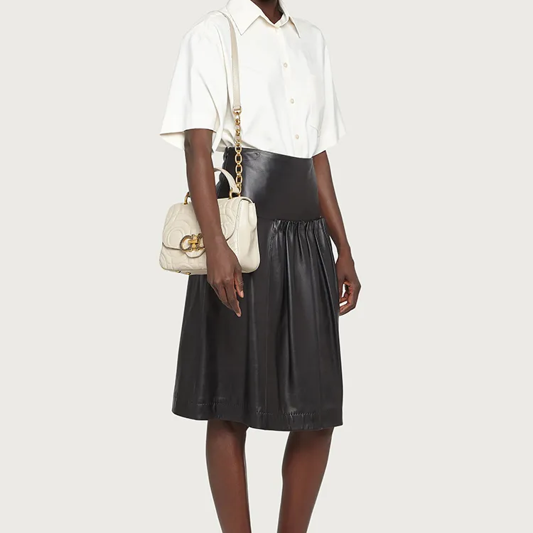 FERRAGAMO GANCINI Calfskin Camera Bag Portable Crossbody Bag Shoulder Bag Small Size Women's Ivory/Peony White-4