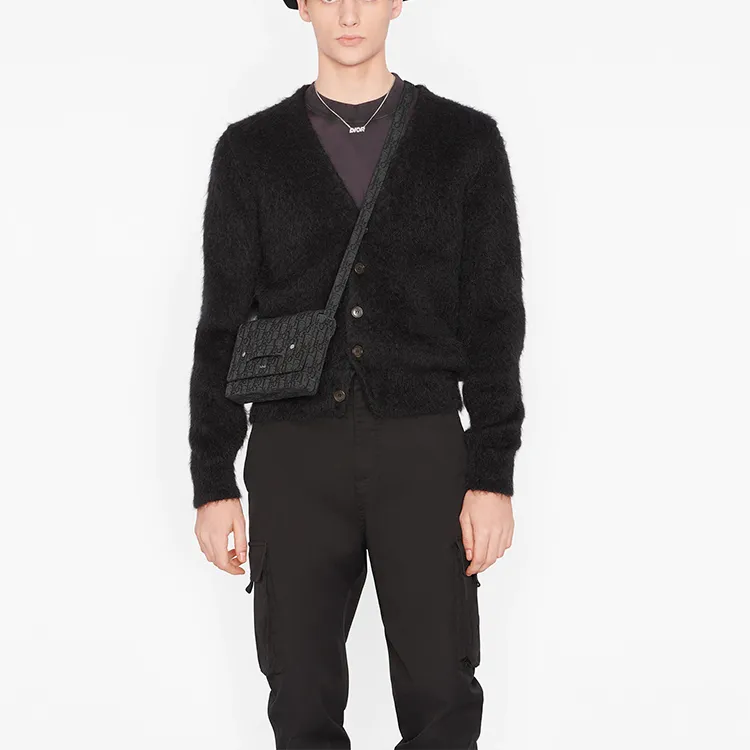 DIOR Jacquard Messenger Bag Shoulder Bag Crossbody Bag Small Size Men's Black-5