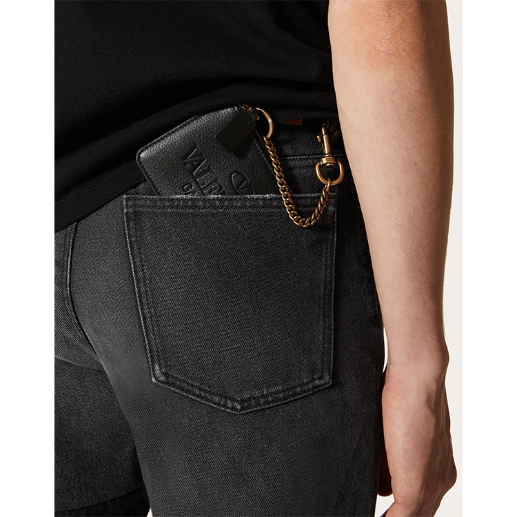 Valentino Calfskin Card Holder Men's Black-4