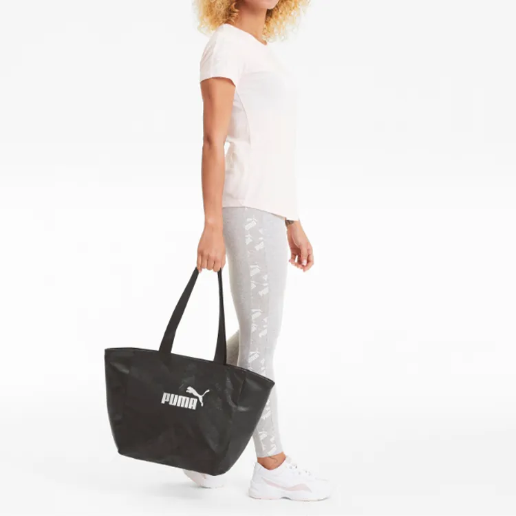 PUMA Artificial Leather With Textile Tote Bag, Shopping Bag, Sports Bag, One Shoulder Handbag Tubas Women's Black-4