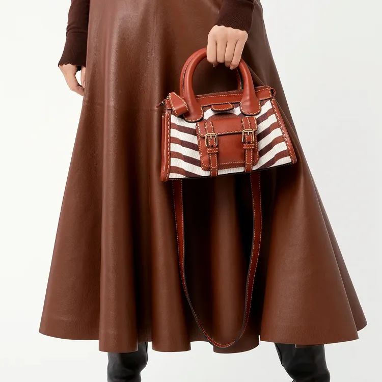 Chloe Edith Cow Leather Shoulder Bag, Crossbody Bag, Handbag Mini Women's Brown & White-2