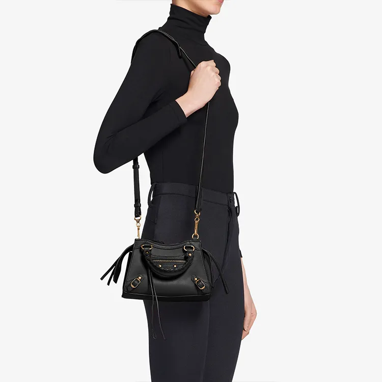Balenciaga Calfskin Handbag Shoulder Bag Women's Black-5