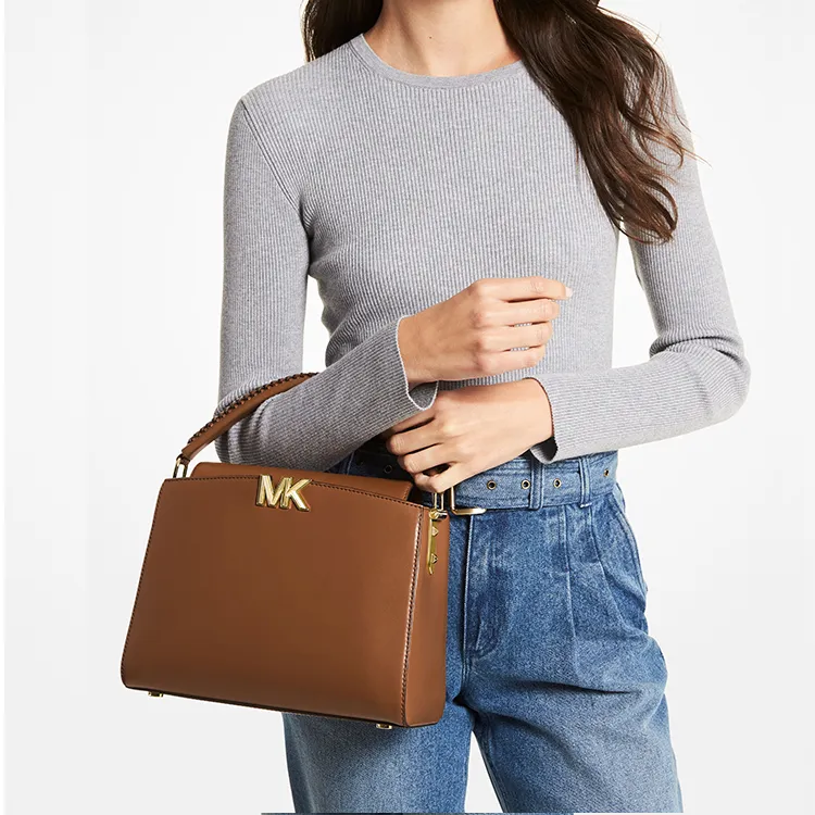 MICHAEL KORS Karlie Artificial Leather Crossbody Bag, One Shoulder Handbag Medium Size Women's Brown-4