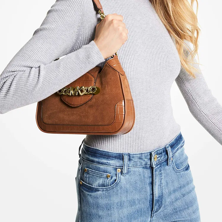 MICHAEL KORS Hally Cow Leather Shoulder Bag, Handbag, Crossbody Bag, Shoulder Bag Women's Brown-4