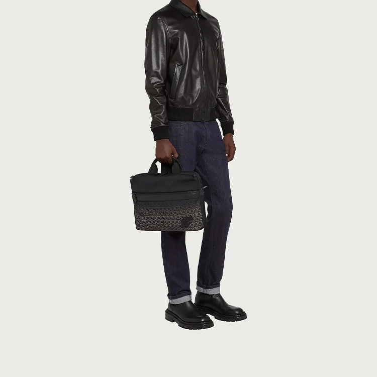 FERRAGAMO Fabric Eco-Friendly Recycled Nylon Briefcases Men's Black-5