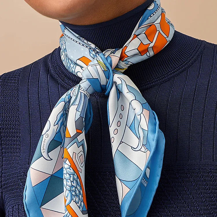 HERMES Detail Silk Scarves Women's Blue-1