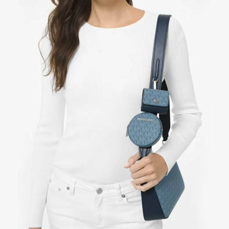 MICHAEL KORS Jet Set Travel Leather Shoulder Bag Small Size Women's Denim Blue-1