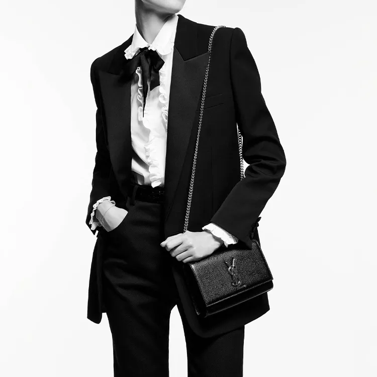 SAINT LAURENT Grain Embossed Leather Chain Bag, Crossbody Bag, Shoulder Bag Women's White-5