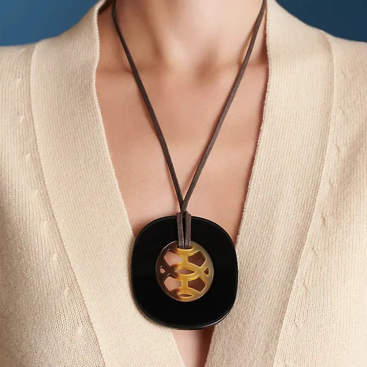 HERMES Lift Pendant Necklaces Women's Black-2