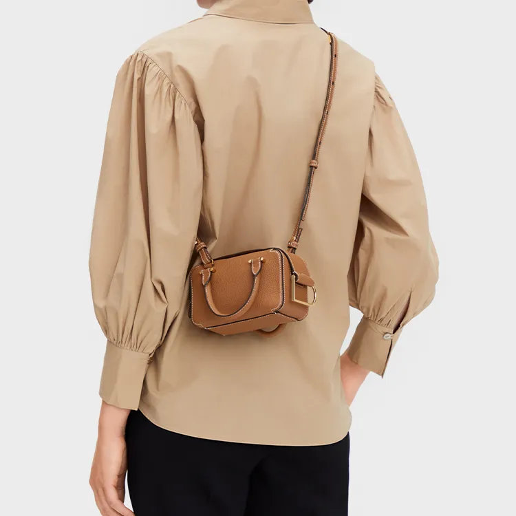Delvau Cool Bo Textured Calfskin Shoulder Bag Crossbody Bag Handbag Extra Mini Women's Caramel Brown-4