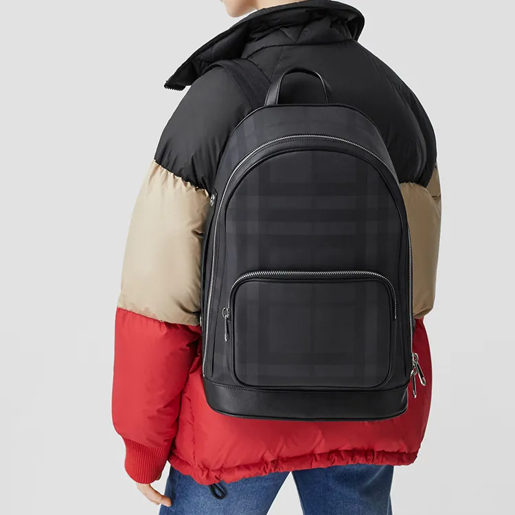 Burberry London Check And Leather Backpack Dark Charcoal-5