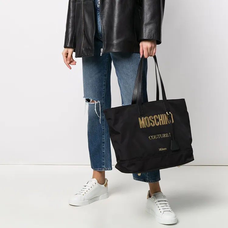MOSCHINO Nylon Fabric Tote Bag, Shoulder Bag, Handbag Women's Black-4