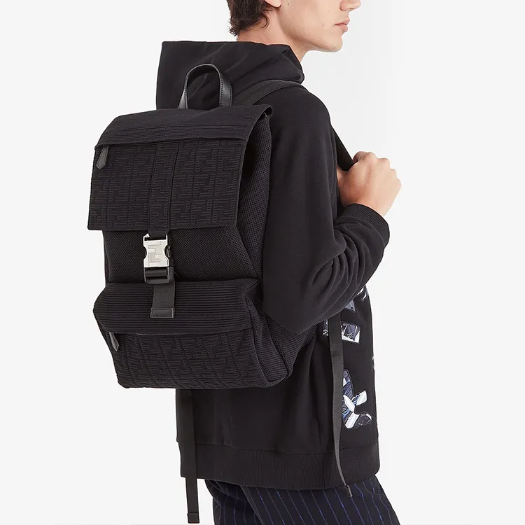 FENDI Fendiness Nylon Plain Weave Fabric Backpack Men's Black-3