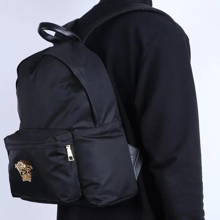 VERSACE Nylon Fabric Backpack Unisex Black-3