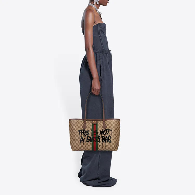 Balenciaga GUCCI Collaboration Coated Canvas Tote Bag Shopping Bag Shoulder Bags Women's Beige-4