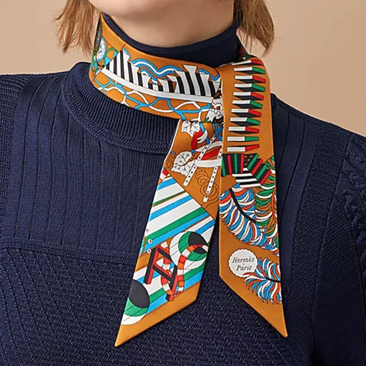 HERMES Silk Scarves Women's Caramel/Gold-1