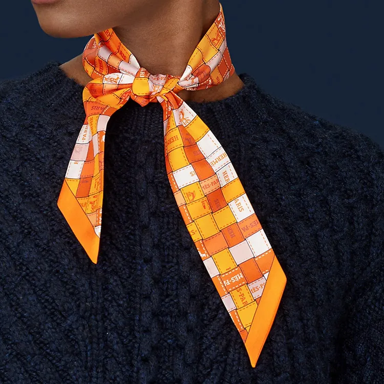 HERMES Twilly Silk Scarves Unisex Orange-1