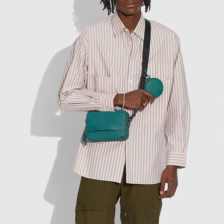 COACH Charter Leather One Shoulder Handbag Crossbody Bag Small Size Men's Lake Green-4