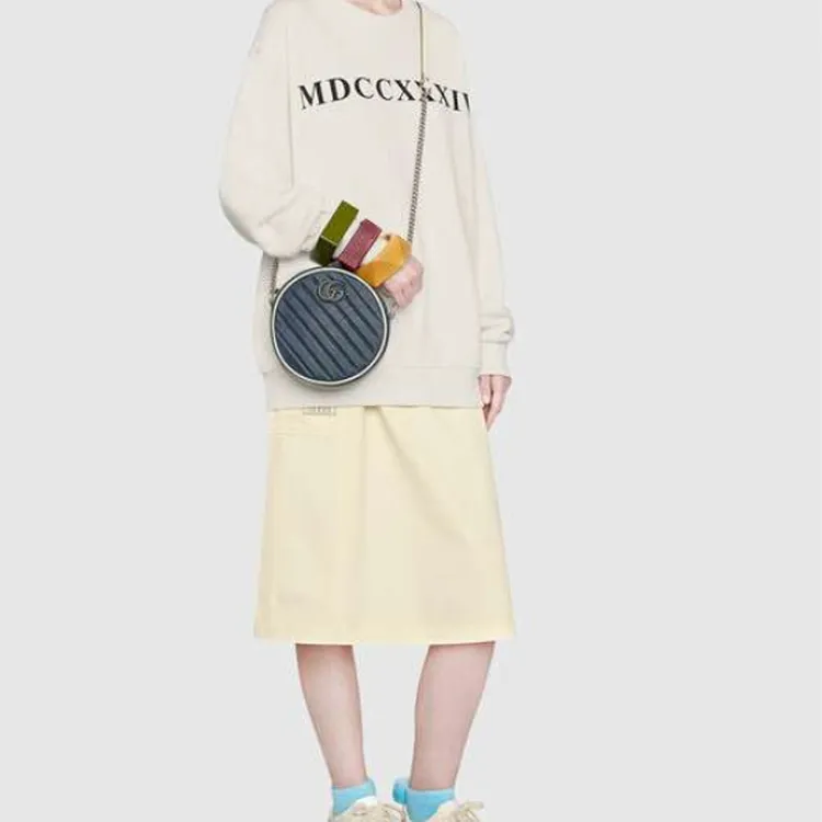 GUCCI Quilted Leather Round Bag, Shoulder Bag, Crossbody Bag Mini Women's Blue/White-6