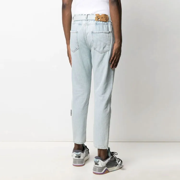 OFF WHITE Belted Cropped Tapered Leg Jeans-3