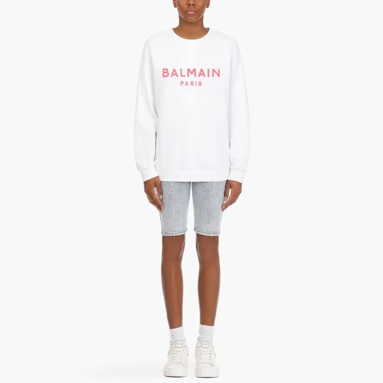 BALMAIN Printed Logo Sweatshirt 'Blanc/Rose'-1