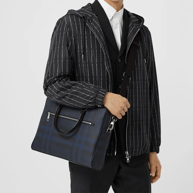 Burberry Leather Handbag Shoulder Bag Crossbody Bag Briefcase Men's Marine Blue-6