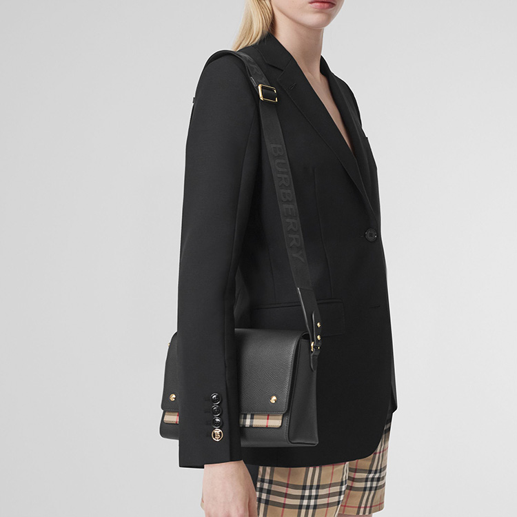 Burberry NoteVintage Plaid Patchwork Leather Messenger Bag