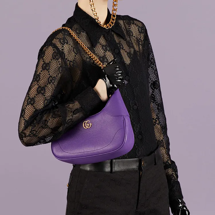 GUCCI Aphrodite Leather New Moon Shoulder Bag, Handbag, Shoulder Bag Women's Purple-10