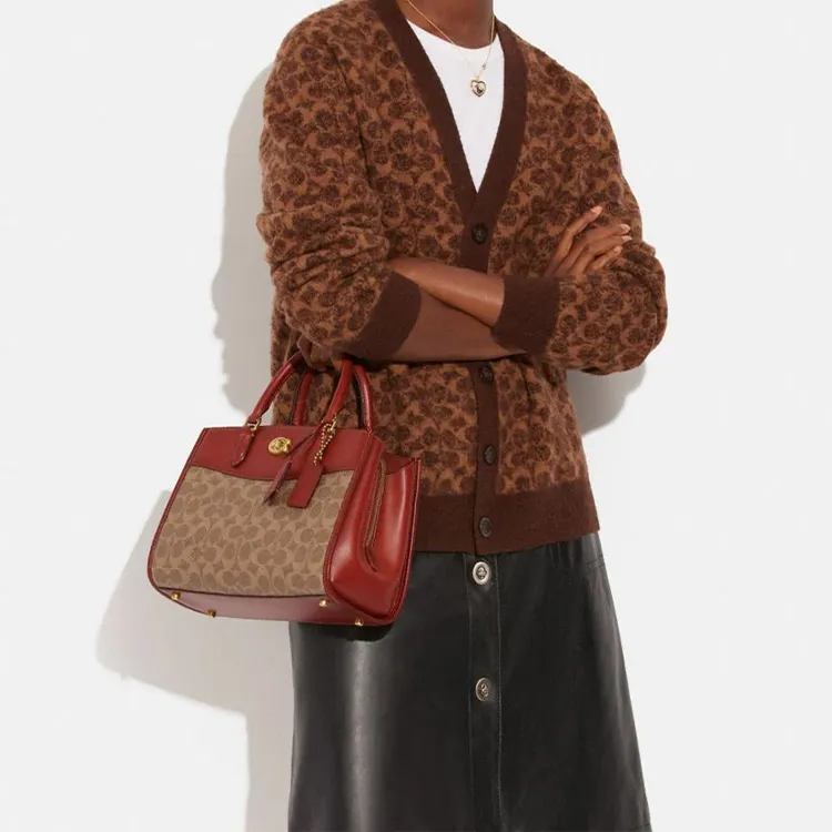 COACH Brooke Coated Canvas With Calfskin Handbag, Shoulder Bag, Crossbody Bag Medium Size Women's Brown & Rusty-5