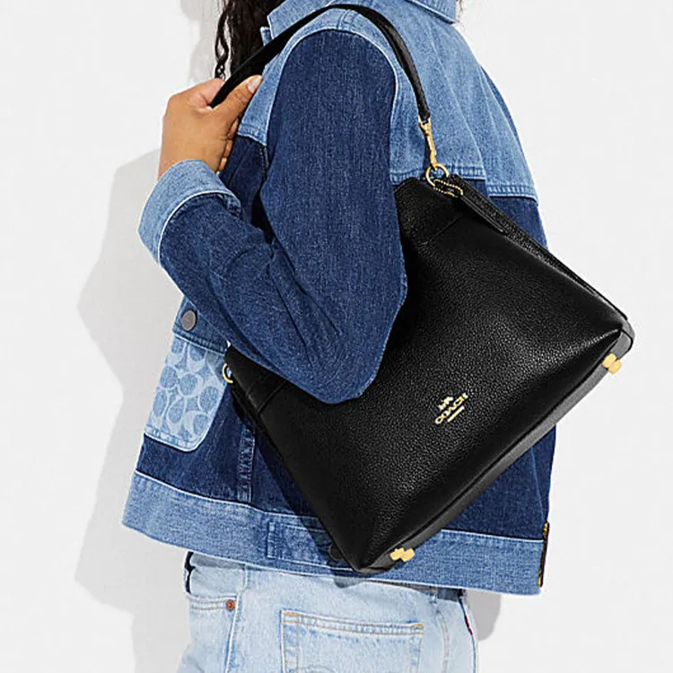COACH Hanna Cow Leather Portable Crossbody Bag, Shoulder Bag Women's Black-4