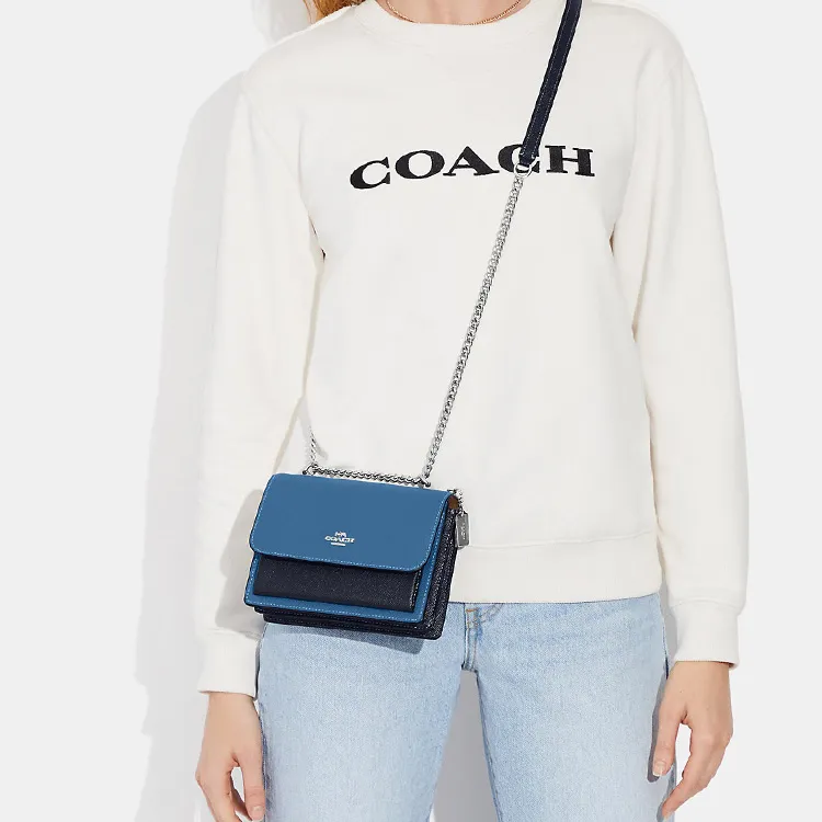 COACH Klare Cross Grain Leather Shoulder Bag, Crossbody Bag Mini Women's Blue-3