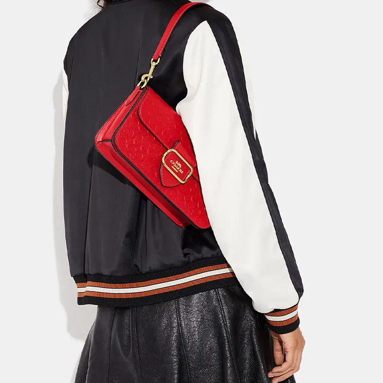 COACH Morgan Leather With Suede With Calfskin Shoulder Bag, Portable Crossbody Bag Women's Red-4