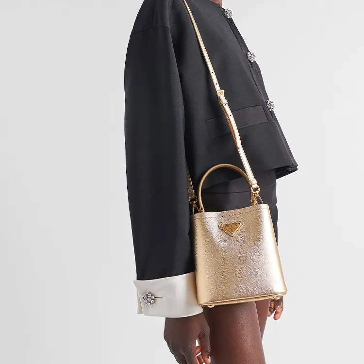 PRADA Panier Leather Bucket Bag Tote Bag Shopping Bag Shoulder Bag Crossbody Bag Handbag Mini Women's Platinum-6