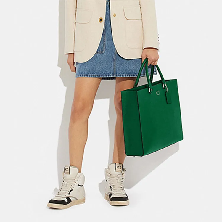 COACH Canvas With Leather Tote Bag, Shopping Bag, Crossbody Bag, Shoulder Bag, Handbag Tubas Women's Green-4