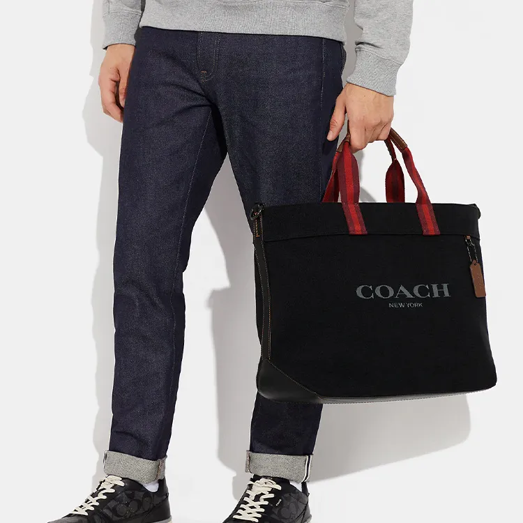 COACH Canvas With Leather Canvas Bag, Tote Bag, Shopping Bag, Handbag Tubas Women's Black-4