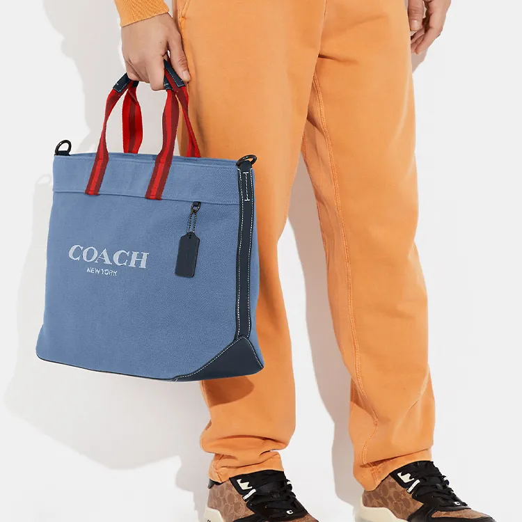 COACH Canvas With Leather Canvas Bag, Tote Bag, Shopping Bag, Handbag Tubas Women's Blue-4