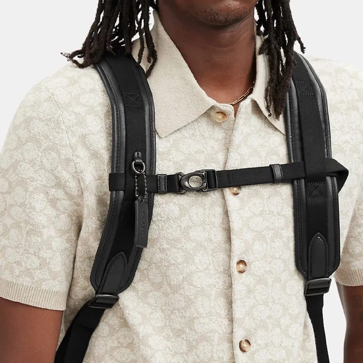 COACH Canvas With Calfskin Backpack Tubas Men's Black-5