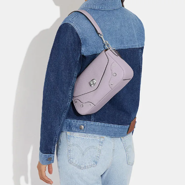 COACH Millie Pebbled Leather Shoulder Bag, Crossbody Bag Women's Purple-4