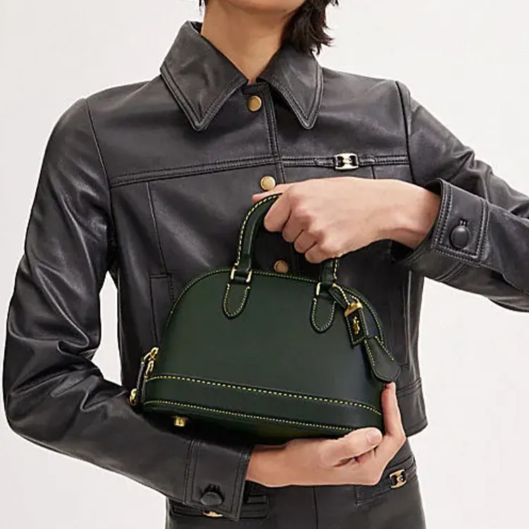 COACH Revel Cow Leather Dome Bag, Shoulder Bag, Crossbody Bag, Handbag Medium Size Women's Olive Green-4