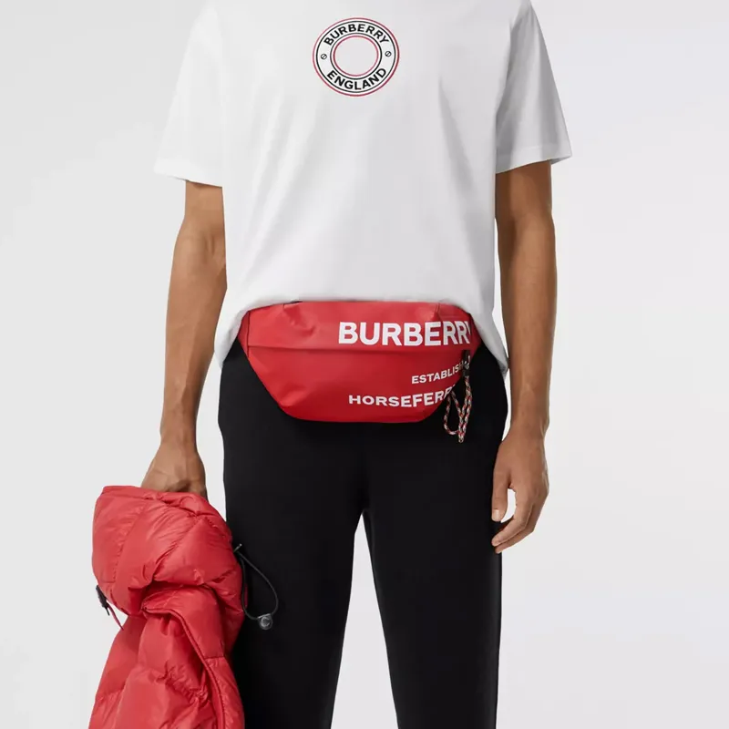 Burberry Horseferry Canvas Crossbody Bags Fanny Pack Sling Bags Men's Red White-5