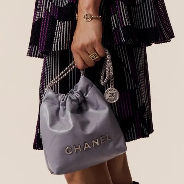 CHANEL 22Bag Bright Calfskin Bucket Bag, Shoulder Bag, Crossbody Bag Mini Women's Silver-5
