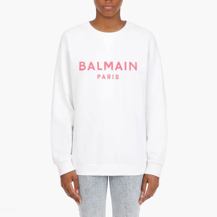 BALMAIN Printed Logo Sweatshirt 'Blanc/Rose'-5